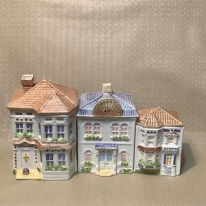 Vintage Avon Townhouse Canister Set of 3 Collection Hand Painted In Brazil